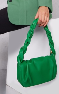 PrettyLittleThing Ярко-зеленая сумка на плечо с закрученным ремешком и сборкой спереди