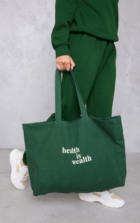 PrettyLittleThing Объемная большая сумка-тоут с зеленой надписью Forest Green