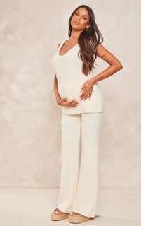 PrettyLittleThing Кремовые трикотажные брюки с высокой талией для беременных и попкорном