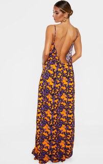 PrettyLittleThing Оверсайз-пляжное платье макси Orange Shadow Leaf с низкой спинкой
