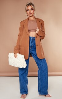 PrettyLittleThing Petite Серо-коричневый пиджак оверсайз с карманами