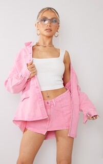 PrettyLittleThing Розовая джинсовая куртка оверсайз с карманами Petite
