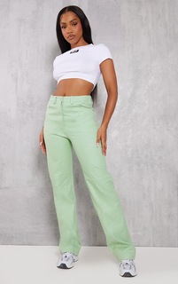PrettyLittleThing Зеленые прямые джинсы из вощеного денима со швами