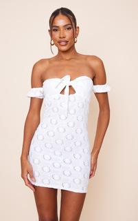 PrettyLittleThing Белое облегающее платье с завязками и открытыми плечами Broderie
