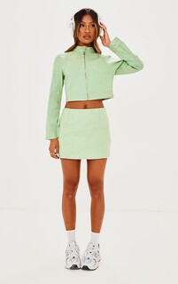 PrettyLittleThing Зеленая мини-юбка из вощеного денима со швами
