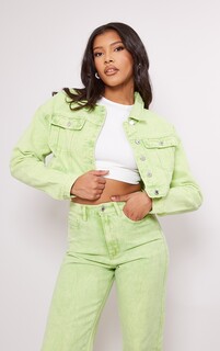 PrettyLittleThing Укороченная джинсовая куртка стираного зеленого цвета