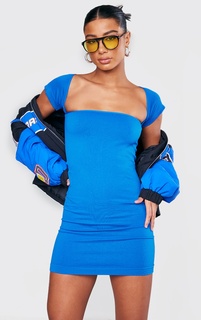 PrettyLittleThing Ярко-синее структурированное облегающее платье с короткими рукавами