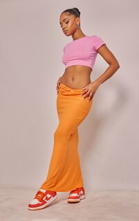 PrettyLittleThing Оранжевая юбка мидакси с узлом Soft Touch спереди