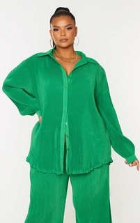PrettyLittleThing Ярко-зеленая рубашка оверсайз с плиссированными пуговицами спереди