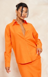 PrettyLittleThing Оранжевая свободная удлиненная рубашка с длинными рукавами из льна