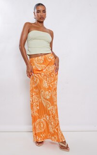 PrettyLittleThing Оранжевая плиссированная длинная юбка с размытым цветочным принтом