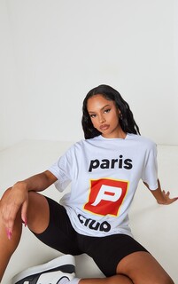 PrettyLittleThing Белая объемная футболка с принтом Paris Club