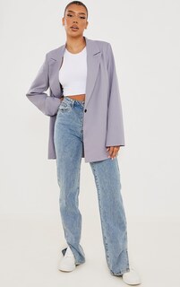 PrettyLittleThing Серый объемный пиджак с драпировкой и пуговицами