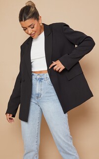 PrettyLittleThing Черный двубортный пиджак с двойными карманами
