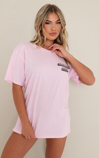 PrettyLittleThing Розовая футболка с надписью Snuggle Club Washed Night