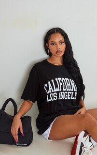 PrettyLittleThing Черная футболка оверсайз с принтом California Los Angeles