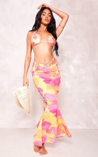 PrettyLittleThing Розовая пастельная объемная шифоновая пляжная макси-юбка с цветочным принтом «рыбий хвост»