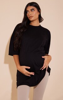 PrettyLittleThing Черная хлопковая футболка оверсайз для беременных