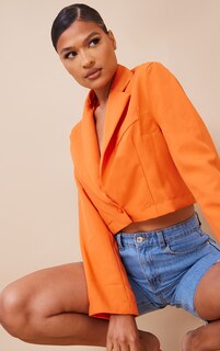 PrettyLittleThing Базовый укороченный пиджак свободного кроя Burnt Orange