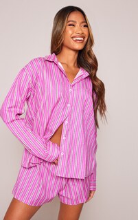 PrettyLittleThing Рубашка оверсайз с длинными рукавами и карманами спереди в розовую полоску