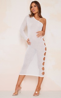PrettyLittleThing Кремовое прозрачное трикотажное платье миди на одно плечо для беременных
