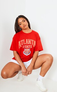 PrettyLittleThing Красный - объемная футболка с принтом Atlanta State