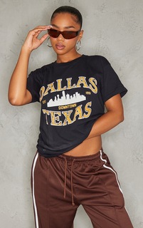 PrettyLittleThing Черный - Объемная футболка с принтом Dallas Texas