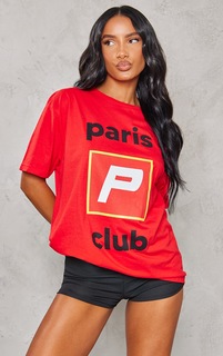 PrettyLittleThing Красный - объемная футболка с принтом Paris Club