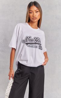 PrettyLittleThing Белая объемная футболка с принтом New York Collection