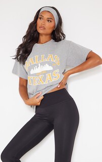 PrettyLittleThing Серая объемная футболка с принтом Marl Dallas Texas