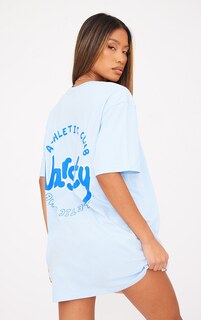PrettyLittleThing Голубая футболка с университетским принтом Athletic Club