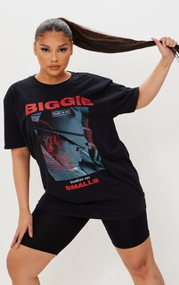 PrettyLittleThing Черная футболка Biggie Smalls с принтом Plus