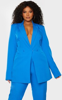 PrettyLittleThing Синий двубортный тканый пиджак Plus