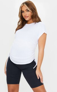 PrettyLittleThing Белая футболка со сборками для беременных
