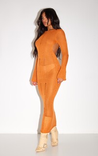 PrettyLittleThing Оранжевое вязаное платье-макси с открытой спиной
