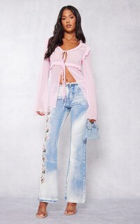 PrettyLittleThing Розовая блузка с прозрачными оборками Tall Baby