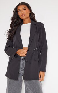 PrettyLittleThing Черный пиджак с застежкой на талии