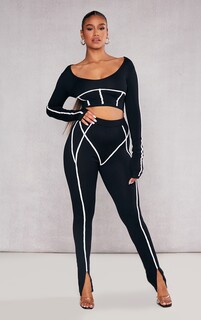 PrettyLittleThing Черные трикотажные леггинсы с контрастной окантовкой