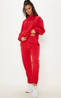 PrettyLittleThing Красные спортивные брюки с высокой талией и манжетами