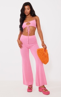 PrettyLittleThing Розовые махровые брюки с высокой талией