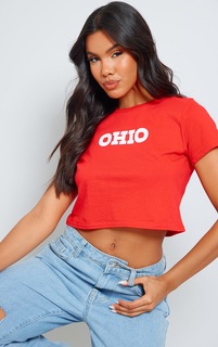 PrettyLittleThing Красный - укороченная футболка с принтом Ohio