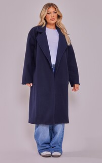 PrettyLittleThing Темно-синее объемное шерстяное пальто с заниженными плечами