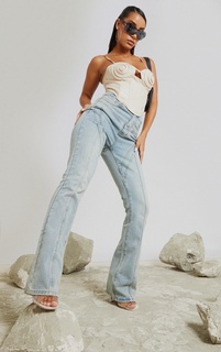 PrettyLittleThing Длинные прямые джинсы с потертыми швами в винтажном стиле