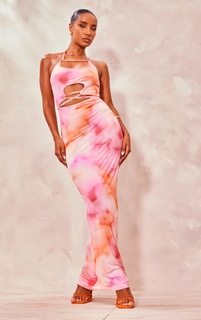 PrettyLittleThing Платье макси с разноцветным абстрактным принтом и завязками на бретельках