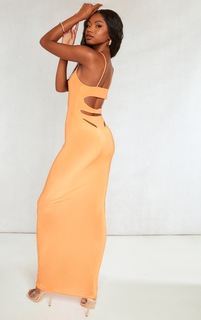 PrettyLittleThing Оранжевое облегающее платье макси с овальным вырезом и вырезом сзади на бретелях