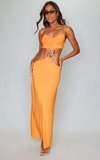 PrettyLittleThing Оранжевое облегающее платье макси с вырезами