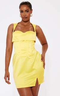PrettyLittleThing Желтое мини-платье с корсетом из структурированного атласа