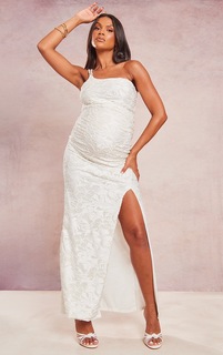 PrettyLittleThing Белое фактурное платье макси на одно плечо для беременных