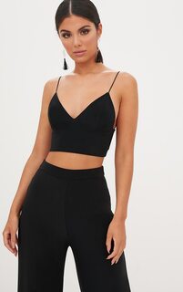 PrettyLittleThing Черный облегающий бюстгальтер без косточек с ремешками