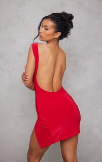 PrettyLittleThing Красное обтягивающее облегающее платье с открытой спиной и воротником-хомутом